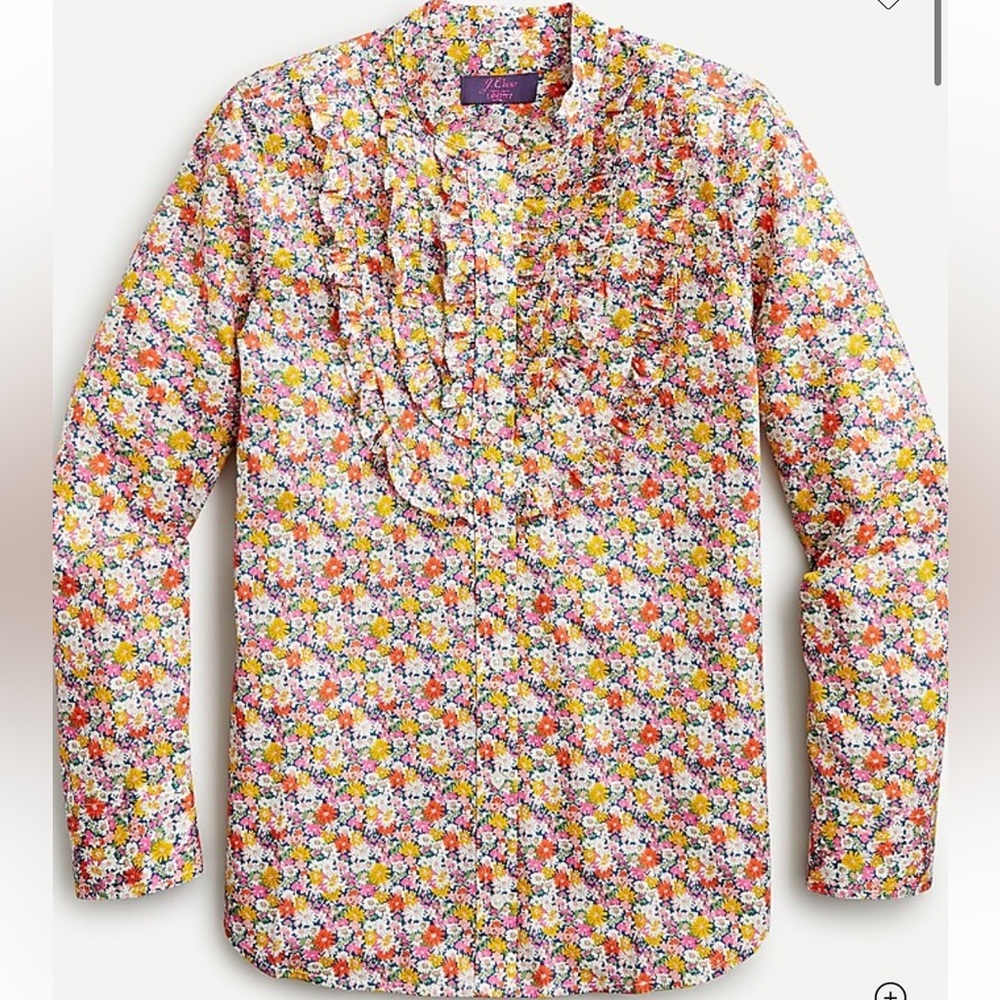 J. Crew BAND-COLLAR RUFFLE-FRONT SHIRT IN LIBERTY® LIBBY FLORAL